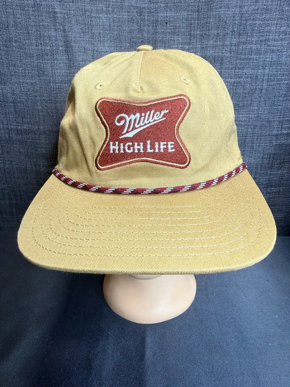 Vintage  Style Miller High Life Rope Hat Tan Snapback Trucker Beer Patch Cap